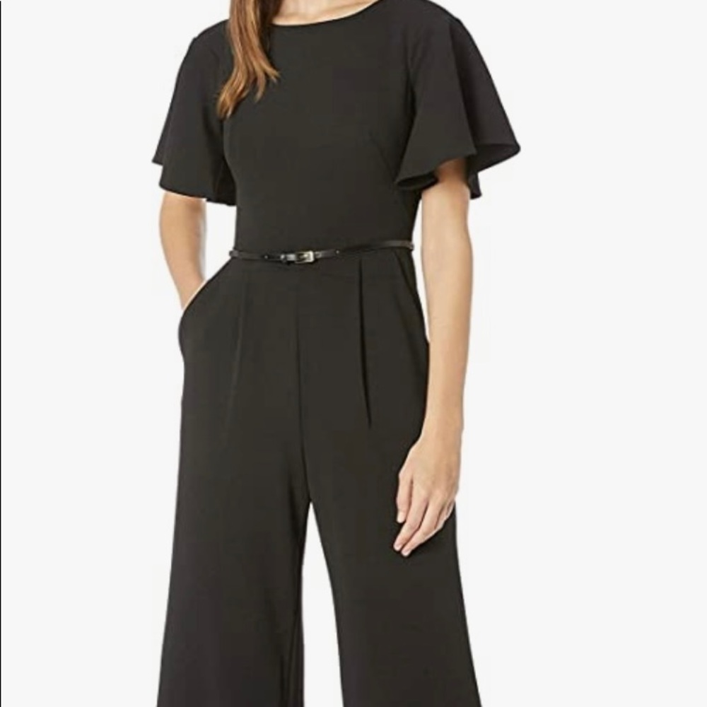 Calvin Klein Black Ruffle Sleeves Jumpsuit